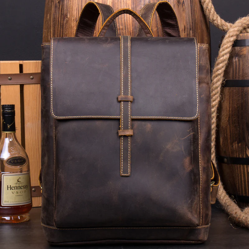 Flash Sale Crazy Horse Leather Retro Backpack Handmade Travel Backpack Laptop Backpack