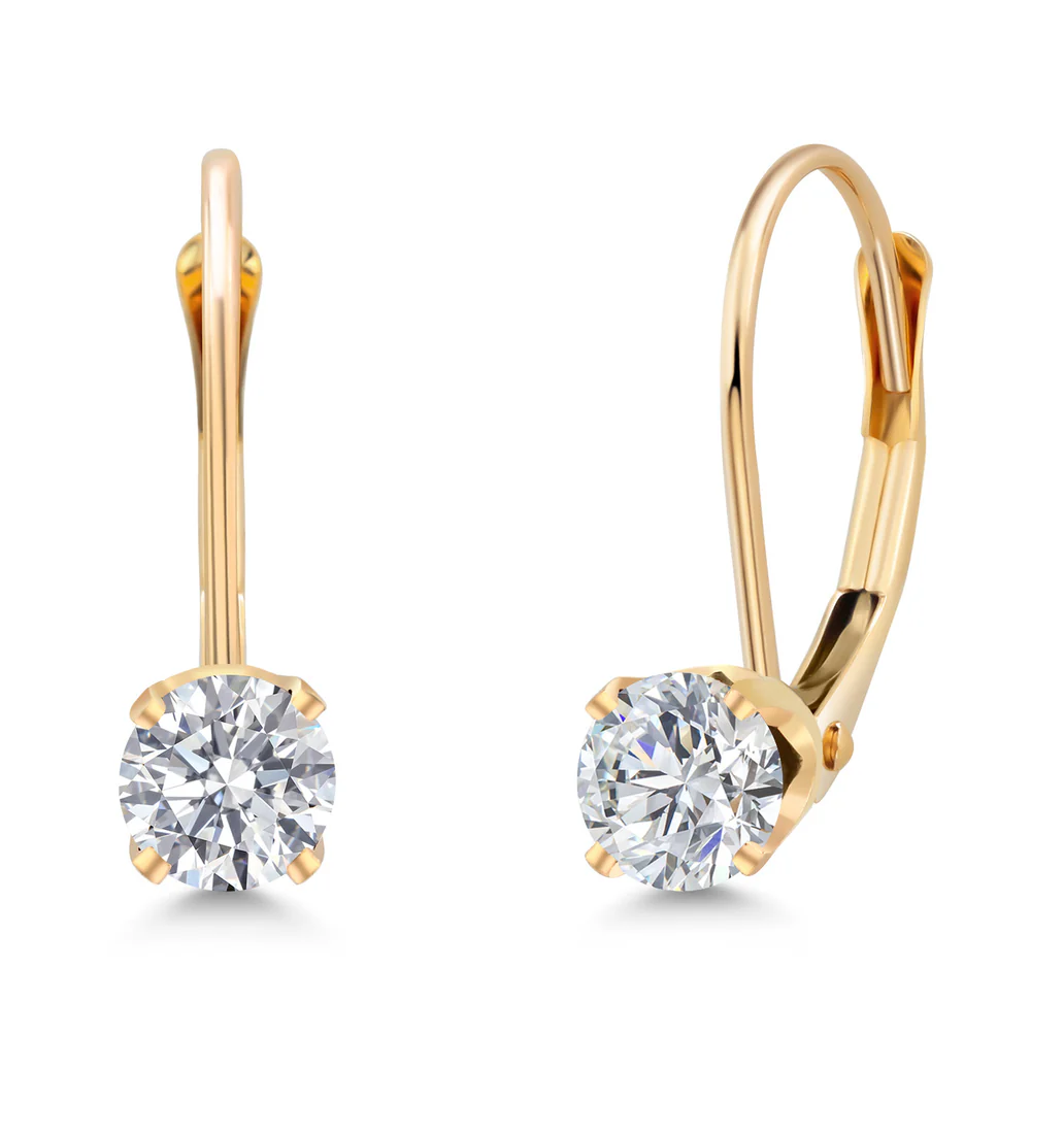 Gem Stone King 14K Yellow Gold Gemstone Birthstone Leverback Dangle Earrings for Women | Round 3.5MM | Gold Jewelry for Her Mom Wife