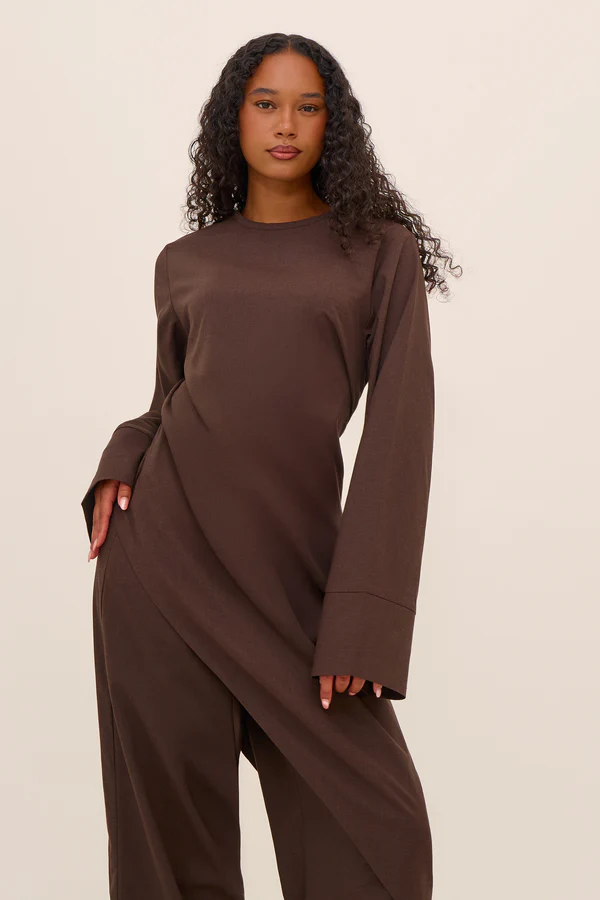 Dark Brown Linen Asymmetric Top